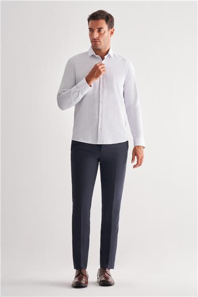 Beyaz Yarım İtalyan Yaka Uzun Kol Cepsiz  Slimfit Fit Classic Gömlek 1004255162