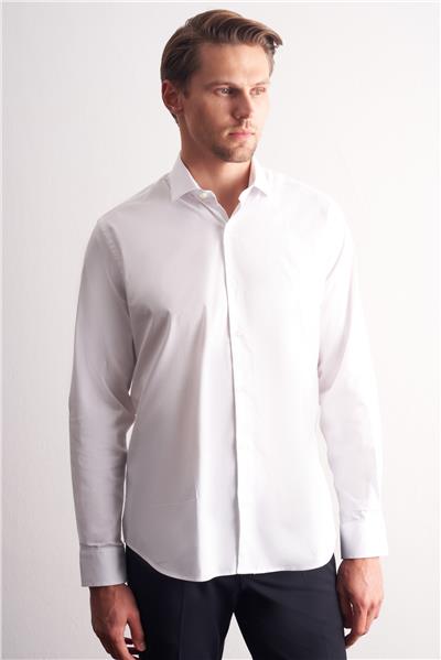 Yarım İtalyan Yaka Uzun Kol Premium Slim Fit Pamuklu Gömlek 1004255198