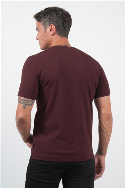 Bordo Bisiklet Yaka Kısa Kol Örme Standart Fit Esnek Tişört 1011260251