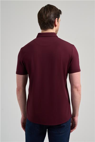 Bordo Kısa Kol Düz Örme İtalyan Yaka Cepsiz Pamuklu Classic Slim Fit Gömlek 1004250156