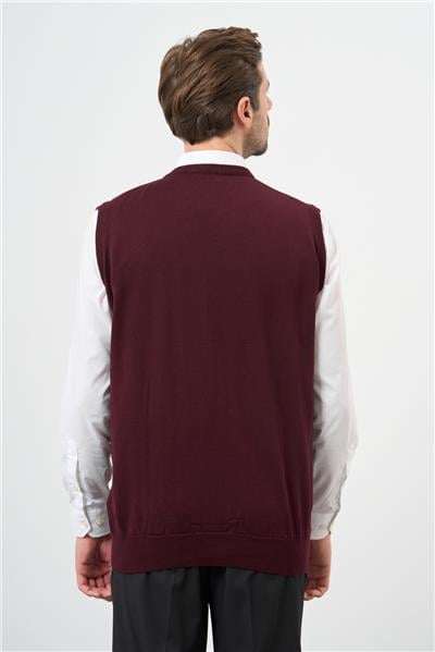 Bordo Düz Örme V Yaka Classic Comfort Fit Triko 1012245003
