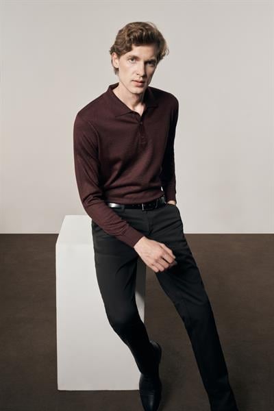 Bordo Polo Yaka Cepsiz Comfort Fit Classic Yünlü Triko Kazak 1012255007