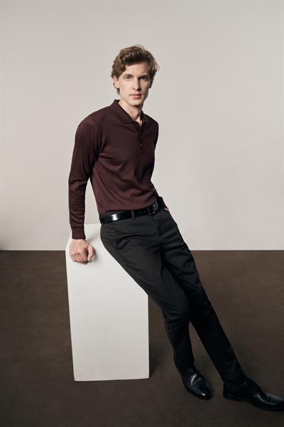 Bordo Polo Yaka Cepsiz Comfort Fit Classic Yünlü Triko Kazak 1012255007