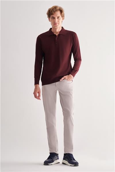 Bordo Polo Yaka Cepsiz Comfort Fit Classic Yünlü Triko Kazak 1012255007