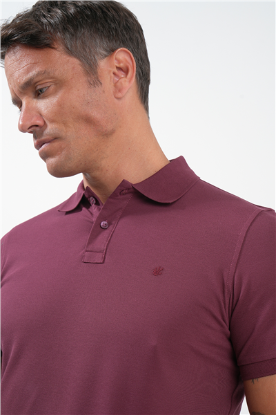 Bordo Polo Yaka Kısa Kol Cepsiz Slim Fit Pamuklu Tişört 1011260154