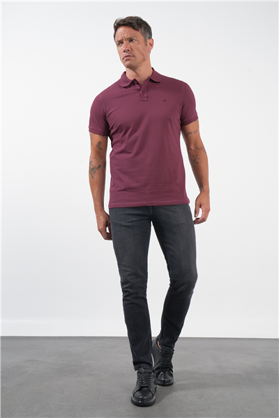 Bordo Polo Yaka Kısa Kol Cepsiz Slim Fit Pamuklu Tişört 1011260154
