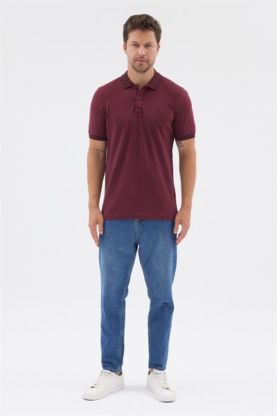 Bordo Polo Yaka Pike Kısa Kol Slim Fit %100 Pamuk Tişört 1011260171