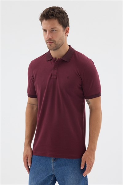 Bordo Polo Yaka Pike Kısa Kol Slim Fit %100 Pamuk Tişört 1011260171