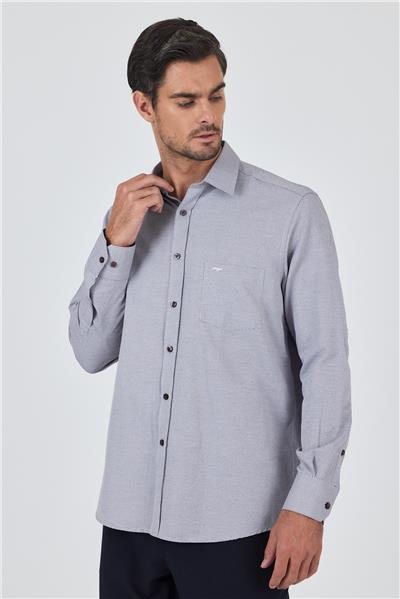 Sert Yaka Kendinden Desenli Classic Pamuklu Comfort Fit Gömlek 1004250219
