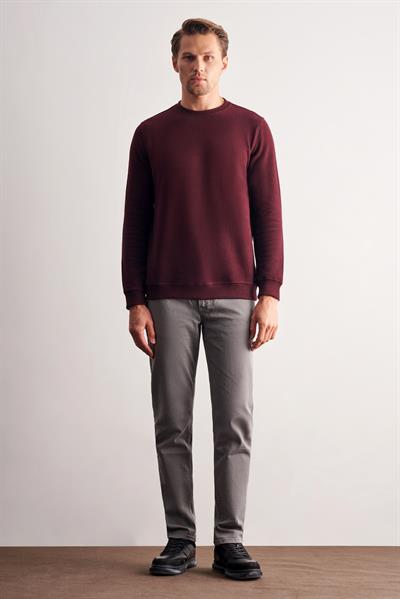 Bordo Uzun Kol Bisiklet Yaka Düz Pamuklu Comfort Fit Sweatshirt 1013255150