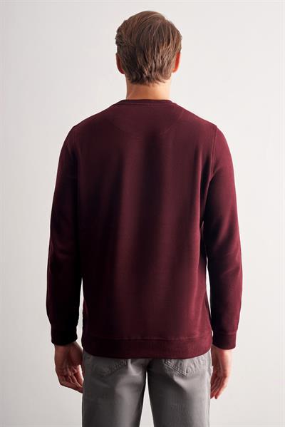 Bordo Uzun Kol Bisiklet Yaka Düz Pamuklu Comfort Fit Sweatshirt 1013255150