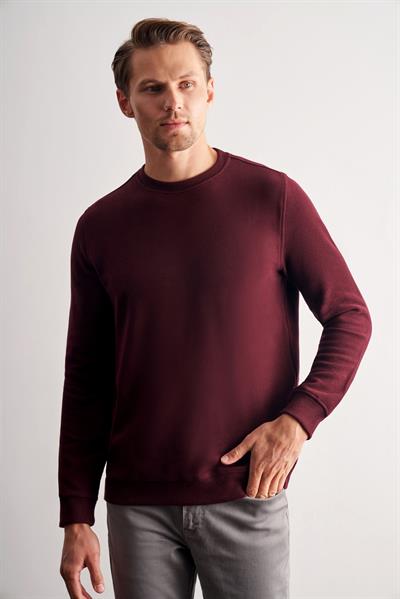 Bordo Uzun Kol Bisiklet Yaka Düz Pamuklu Comfort Fit Sweatshirt 1013255150