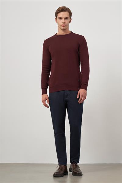 Bordo Uzun Kol Düz Örme Bisiklet Yaka Classic Comfort Fit Triko 1012245006