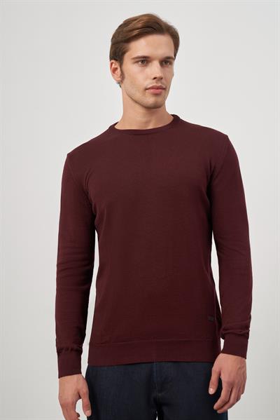 Bordo Uzun Kol Düz Örme Bisiklet Yaka Classic Comfort Fit Triko 1012245006