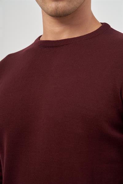 Bordo Uzun Kol Düz Örme Bisiklet Yaka Classic Comfort Fit Triko 1012245006