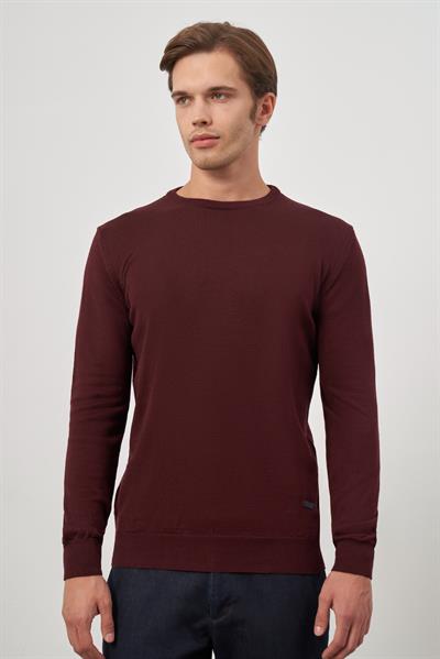 Bordo Uzun Kol Düz Örme Bisiklet Yaka Classic Comfort Fit Triko 1012245006