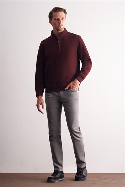 Bordo Uzun Kol Hakim Yaka Düz Pamuklu Comfort Fit Sweatshirt 1013255151