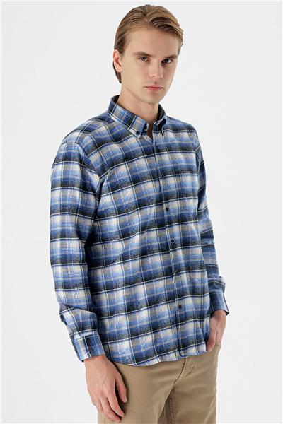 Bordo Uzun Kollu Ekoseli Bez Ayağı Düğmeli Yaka Cepli Pamuklu Comfort Fit Gömlek 1004235173