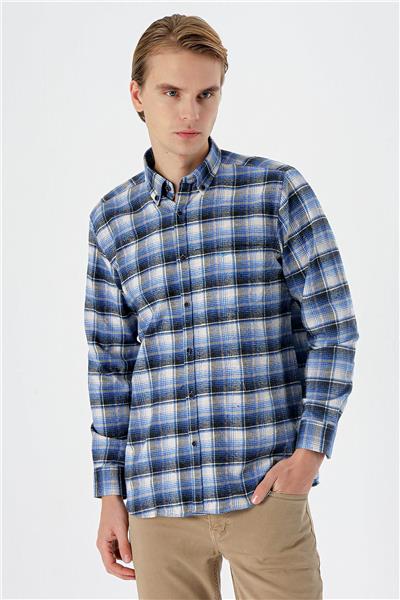 Bordo Uzun Kollu Ekoseli Bez Ayağı Düğmeli Yaka Cepli Pamuklu Comfort Fit Gömlek 1004235173