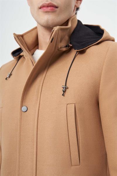 Camel Kaşe Dik Yaka Astarlı Slim Fit Dar Kesim Klasik Kaban 1008245272