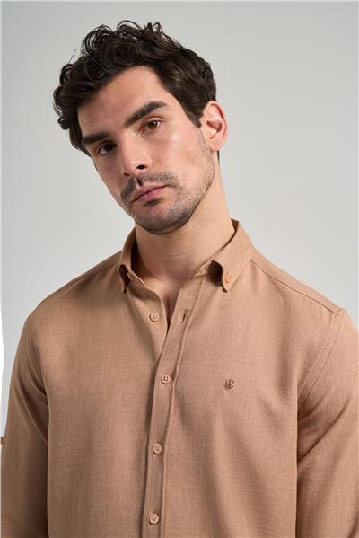 Kısalabilir Kol Düz Gabardin Düğmeli Yaka Cepsiz Casual Slim Fit Gömlek 1004250124