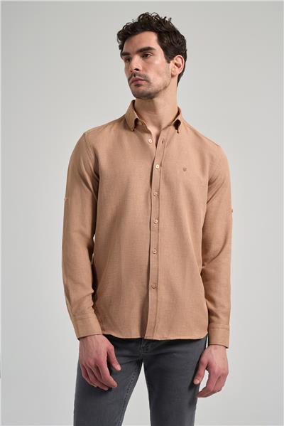 Kısalabilir Kol Düz Gabardin Düğmeli Yaka Cepsiz Casual Slim Fit Gömlek 1004250124