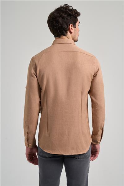 Kısalabilir Kol Düz Gabardin Düğmeli Yaka Cepsiz Casual Slim Fit Gömlek 1004250124