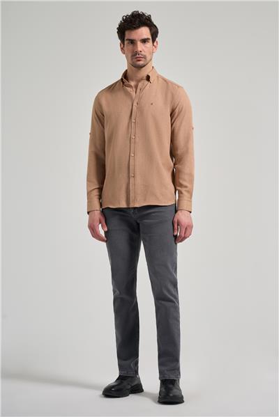 Kısalabilir Kol Düz Gabardin Düğmeli Yaka Cepsiz Casual Slim Fit Gömlek 1004250124