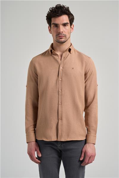 Kısalabilir Kol Düz Gabardin Düğmeli Yaka Cepsiz Casual Slim Fit Gömlek 1004250124