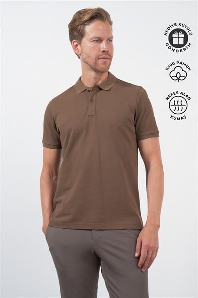 Camel Polo Yaka Pike Kısa Kol Slim Fit Pamuklu Tişört 1011260170