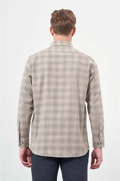 Camel Uzun Kol Ekose Desen Gabardin Cepsiz Pamuklu Classic Comfort Fit Gömlek 1004245165