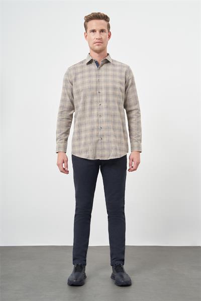 Camel Uzun Kol Ekose Desen Gabardin Cepsiz Pamuklu Classic Comfort Fit Gömlek 1004245165