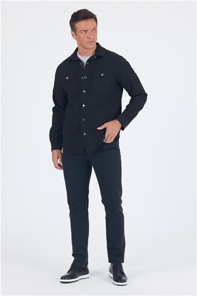 Siyah Desen Gofreli Ayaklı Gömlek Yaka Astarsız Esnek Comfort Fit Mont 1007250117