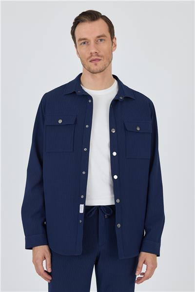 Çizgili Desen Gofreli Ayaklı Gömlek Yaka Astarsız Esnek Comfort Fit Mont 1007250117