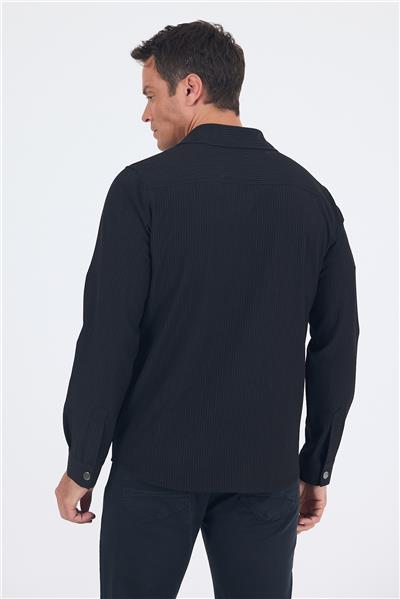 Siyah Desen Gofreli Ayaklı Gömlek Yaka Astarsız Esnek Comfort Fit Mont 1007250117