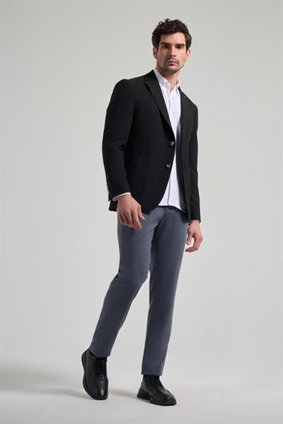 Çizgili Desen Gofreli Mono Yaka Esnek 6 Drop Slim Fit Ceket 1002250122