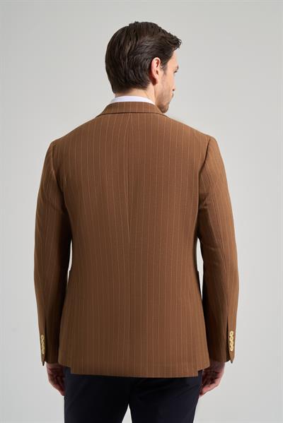 Çizgili Desen Gofreli Mono Yaka Esnek 6 Drop Slim Fit Ceket 1002250122