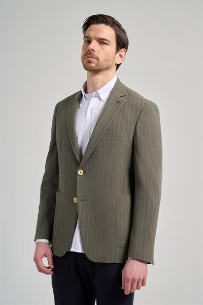 Çizgili Desen Gofreli Mono Yaka Malzemesiz Esnek 6 Drop Slim Fit Ceket 1002250122