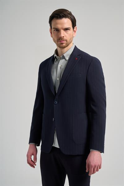 Çizgili Desen Gofreli Mono Yaka Esnek 6 Drop Slim Fit Ceket 1002250122