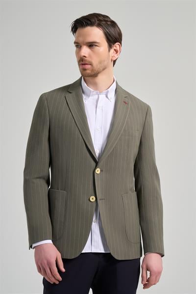 Çizgili Desen Gofreli Mono Yaka Malzemesiz Esnek 6 Drop Slim Fit Ceket 1002250122