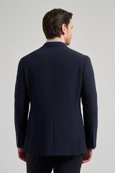 Çizgili Desen Gofreli Mono Yaka Esnek 6 Drop Slim Fit Ceket 1002250122