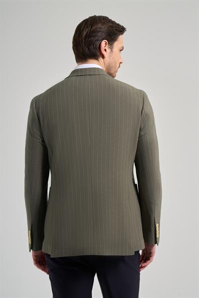 Çizgili Desen Gofreli Mono Yaka Malzemesiz Esnek 6 Drop Slim Fit Ceket 1002250122