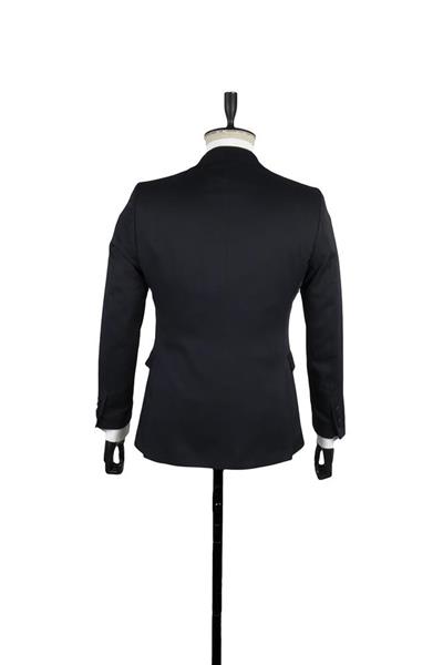 Koyu Lacivert Armürlü Mono Yaka Astarlı Yelekli 6 Drop Slim Fit Smokin Damatlık 1001220202