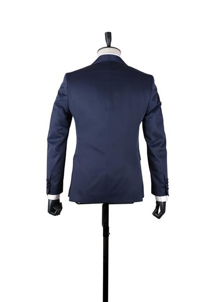 Koyu Lacivert Armürlü Mono Yaka Astarlı Yelekli 6 Drop Slim Fit Smokin Damatlık 1001220205