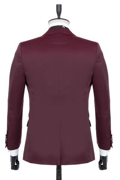 Bordo Armürlü Mono Yaka Astarlı Yelekli 6 Drop Slim Fit Smokin Damatlık 1001195219