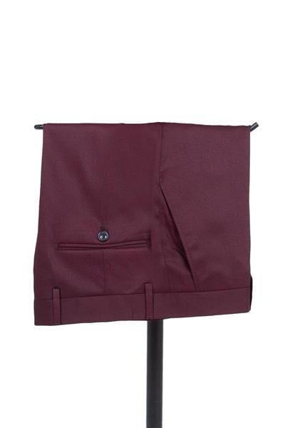 Bordo Armürlü Mono Yaka Astarlı Yelekli 6 Drop Slim Fit Smokin Damatlık 1001195219
