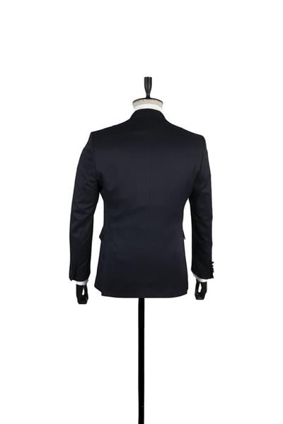 Koyu Lacivert Armürlü Mono Yaka Astarlı Yelekli 6 Drop Slim Fit Smokin Damatlık 1001220201