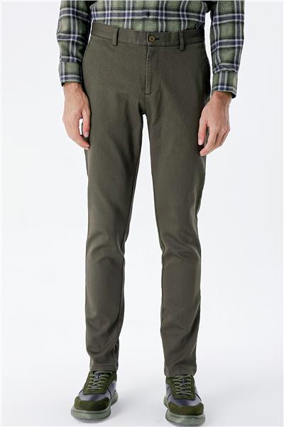 Koyu Haki Pamuklu Yandan Cepli Casual Slim Fit Chino Pantolon 1003235120