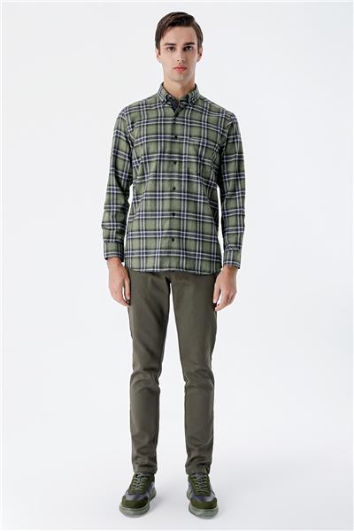 Koyu Haki Pamuklu Yandan Cepli Casual Slim Fit Chino Pantolon 1003235120