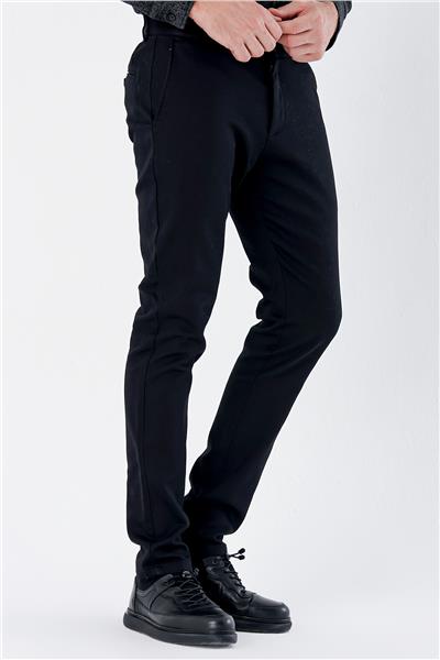 Siyah Pamuklu Yandan Cepli Casual Slim Fit Chino Pantolon 1003235120